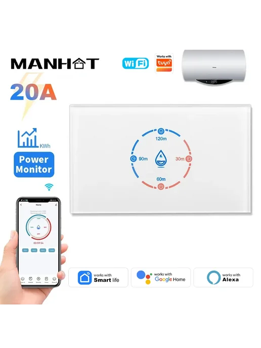 Нет бренда Умный Wi-Fi выключатель для котла SmartLife 20А 4400Вт, 4400 Вт