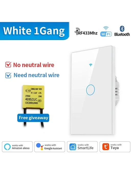 TNCE Умный выключатель света 1 клавиша WIFI White 1Gang, белый