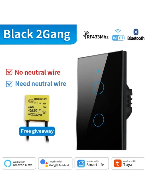 TNCE Умный выключатель света 1 клавиша WIFI Blakc 2Gang, вариант