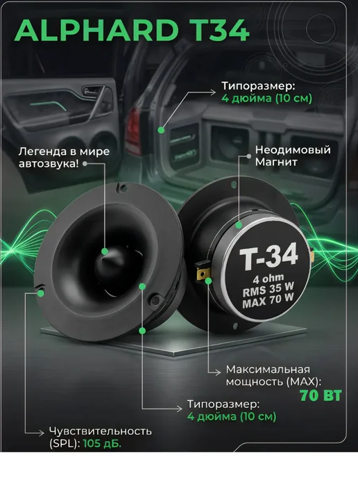 Alphard Deaf Bonce Alphard T34 Твиттеры ВЧ динамики Рупора, 2 шт, 2 шт
