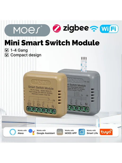 Модуль Мини-выключателя MOES Tuya Smart WiFi ZigBee На 1-4 К, вариант, фото 2