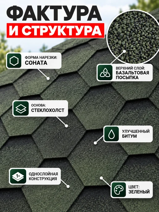 ТехноНИКОЛЬ Гибкая черепица для кровли Оптима Соната серый 3 м², зеленый, фото 4