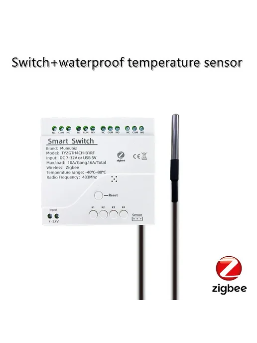 mumubiz Tuya Smart TH10 Zigbee 4-канальный выключатель с дат, вариант