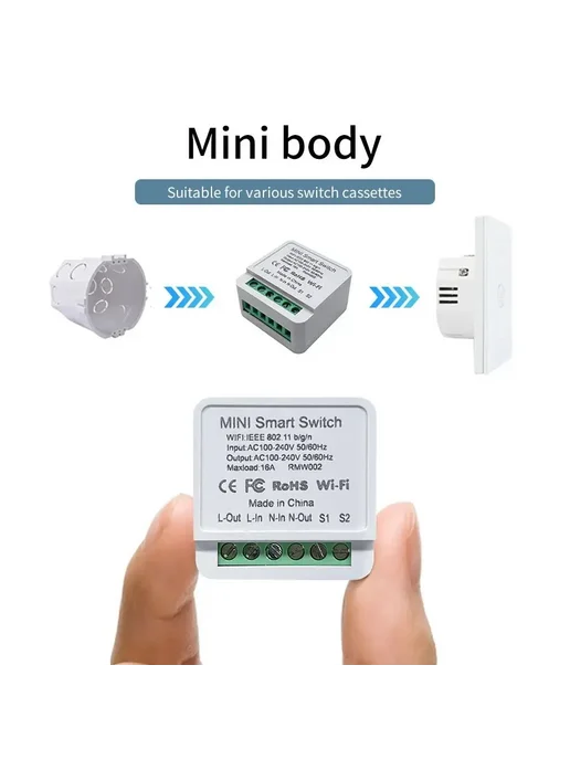 GGBEE Умный Wi-Fi выключатель белый 16A 20A WiFi 20A, Мини, фото 3