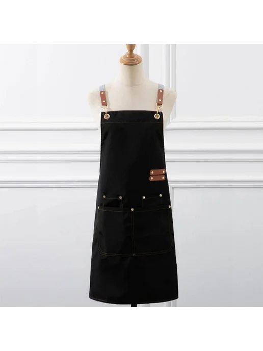 Канвасный фартук с карманами для кухни Черный, Black J240120, черный, фото 3