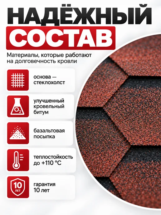 ТехноНИКОЛЬ Гибкая черепица для кровли Оптима Соната коричневый 3 м², красный, фото 4