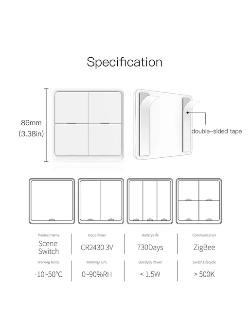 Беспроводной переключатель сцен MOES ZigBee, вариант, фото 7