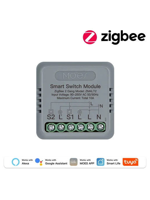 Модуль умного выключателя MOES 1-4 группы Wi-Fi Zigbee 2Gang, 2Gang