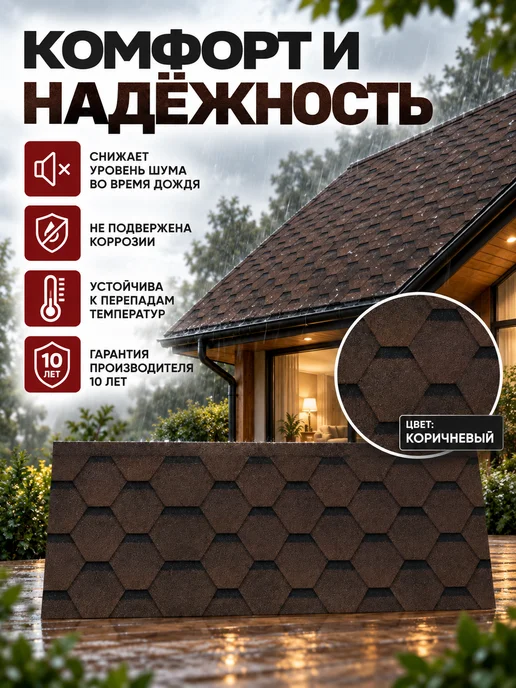 ТехноНИКОЛЬ Гибкая черепица для кровли Оптима Соната коричневый 3 м², коричневый, фото 5