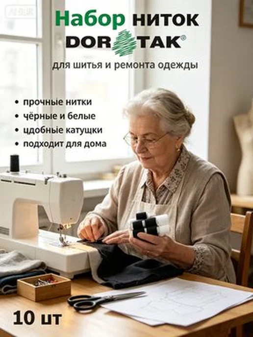 Нитки DorTak, черные и белые, 10 шт, №40 2, 365 м, 10 шт, 365 м, фото 4