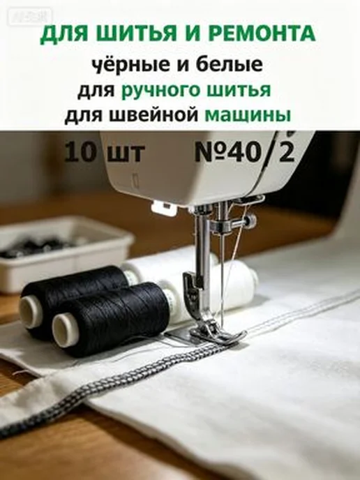 Нитки DorTak, черные и белые, 10 шт, №40 2, 365 м, 10 шт, 365 м, фото 6
