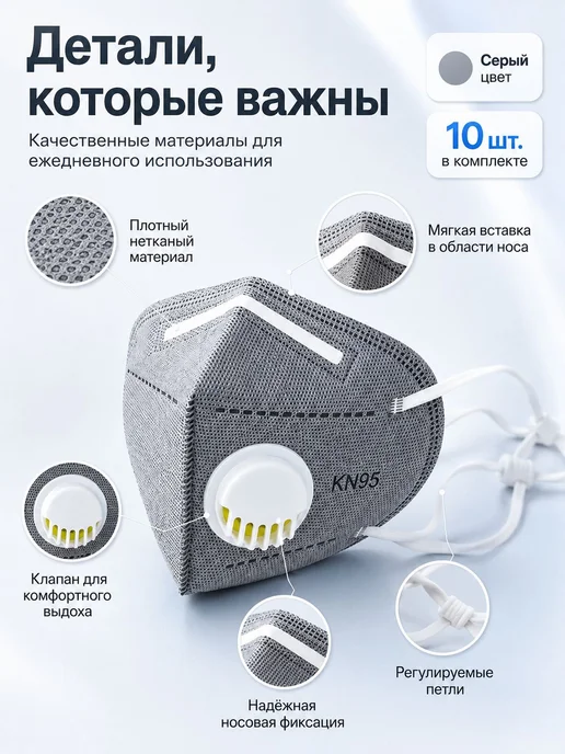 Маска KN95, 4-слойная фильтрация, 10 шт, 10 шт, фото 5