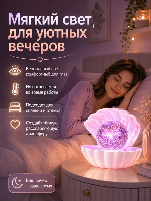 Ночник ракушка с жемчужиной LED, подарок девочке и девушке, вариант, фото 5