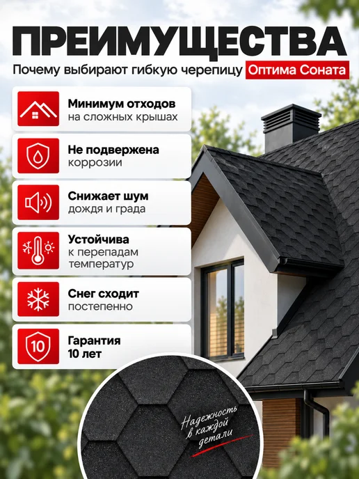 ТехноНИКОЛЬ Гибкая черепица для кровли Оптима Соната коричневый 3 м², черный, фото 2