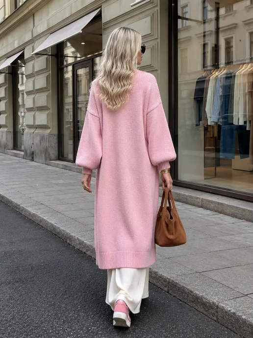 MEVIAR Кардиган длинный оверсайз, розовый, фото 5