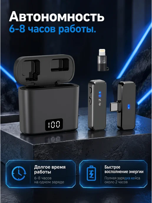 Микрофон для беспроводной Android и iPhone, черный