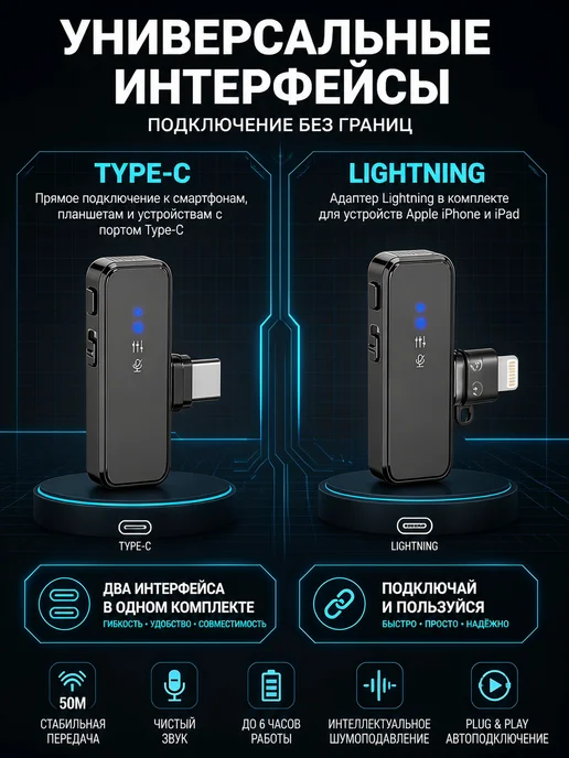 Микрофон для беспроводной Android и iPhone, черный, фото 5