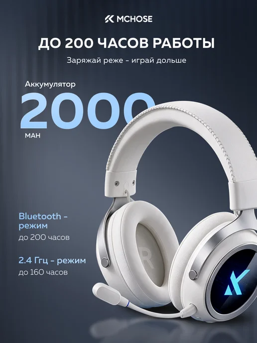 MCHOSE Наушники игровые беспроводные X9 Over-Ear Headphones, белый, фото 7