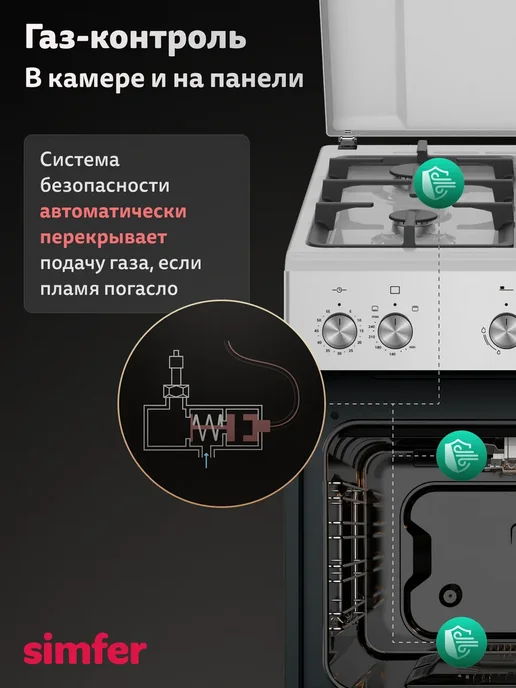 Simfer Газовая плита с духовкой электрической 50х60 см, 50x60 см, газовая, фото 4