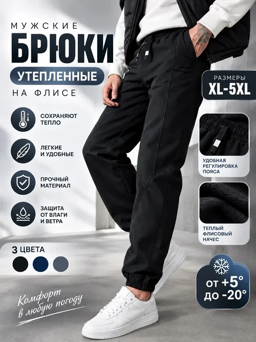 VekS Спортивные штаны джоггеры утепленные с начесом, черный