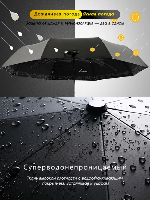 Зонт женский автомат антиветер, черный, фото 2