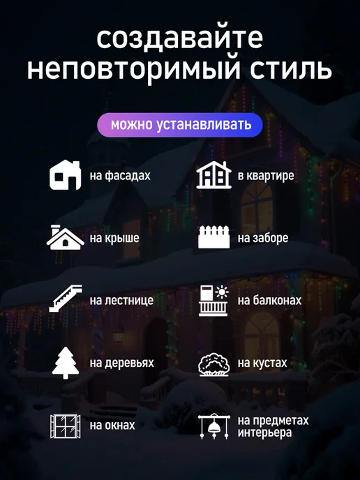 Гирлянда уличная бахрома на дом 100 метров, 100 м, фото 3