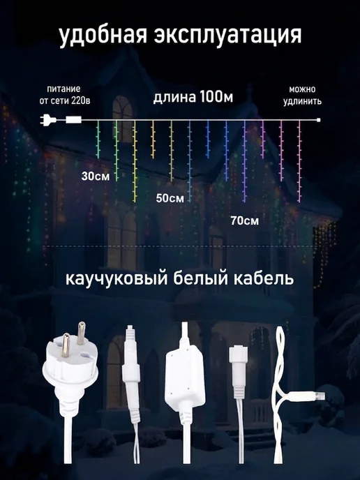 Гирлянда уличная бахрома на дом 100 метров, 100 м, фото 5