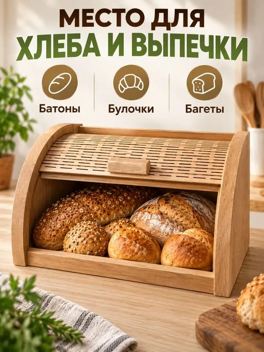 Хлебница деревянная натуральная берёза, бежевый, фото 3