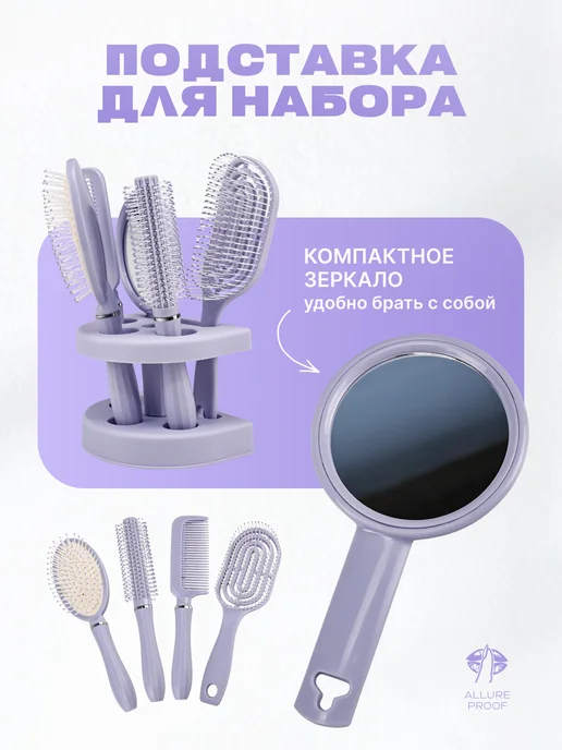 Allure Pro Набор расчесок для волос с зеркалом на подставке, синий, фото 4
