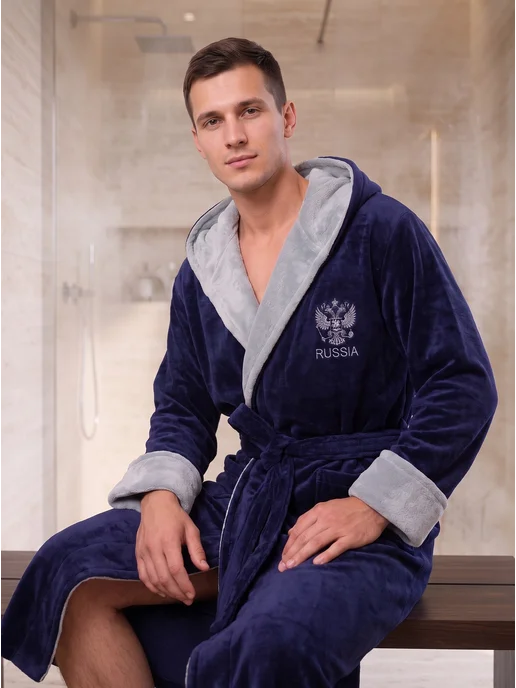 DINAR TEXTILE Халат домашний банный с капюшоном, синий