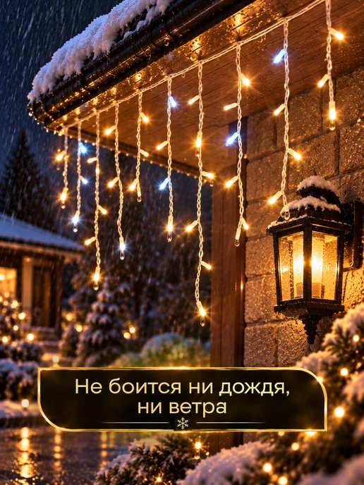 SILKYDREAMWAY Гирлянда уличная бахрома 25 м желтая, 25 м, фото 6