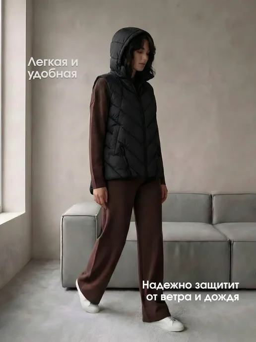 ANNA SARTO Жилетка безрукавка утепленная осенне-весенняя, черный, фото 3