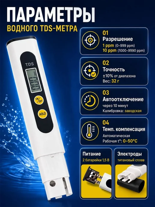 YoLucky Termo TDS-метр солемер, тестер жесткости воды, вариант, фото 4