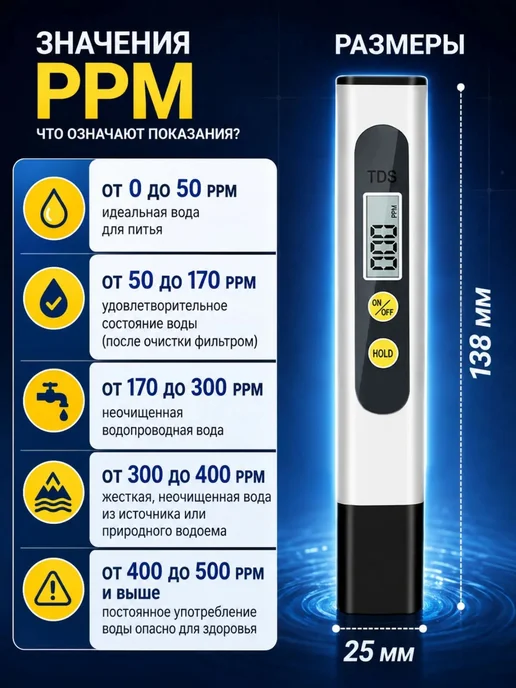 YoLucky Termo TDS-метр солемер, тестер жесткости воды, вариант, фото 6