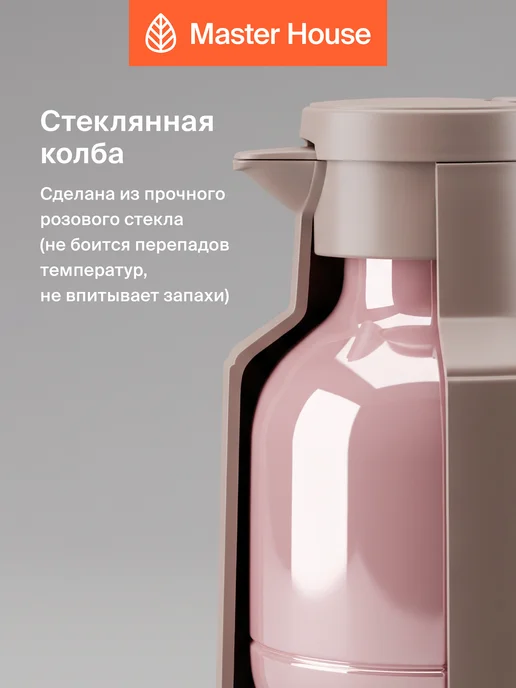 Master House Термос кувшин 1 л со стеклянной колбой и кнопкой, 1,5 л, фото 5