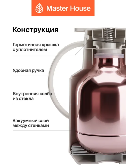 Термос кувшин 2 л со стеклянной колбой, кнопкой и ситечком, 2 л, фото 5