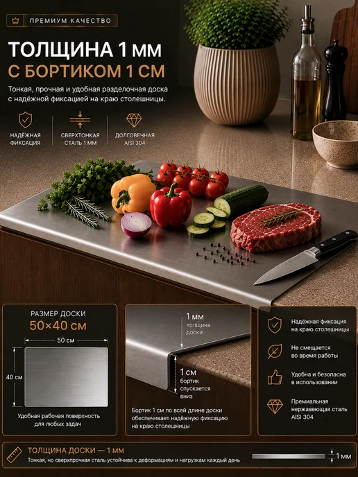 Lolocandy by Home Доска разделочная металлическая 50х40, 50x40, фото 3