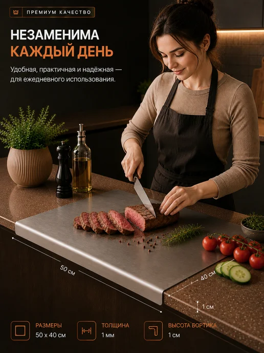 Lolocandy by Home Доска разделочная металлическая 50х40, 50x40, фото 7