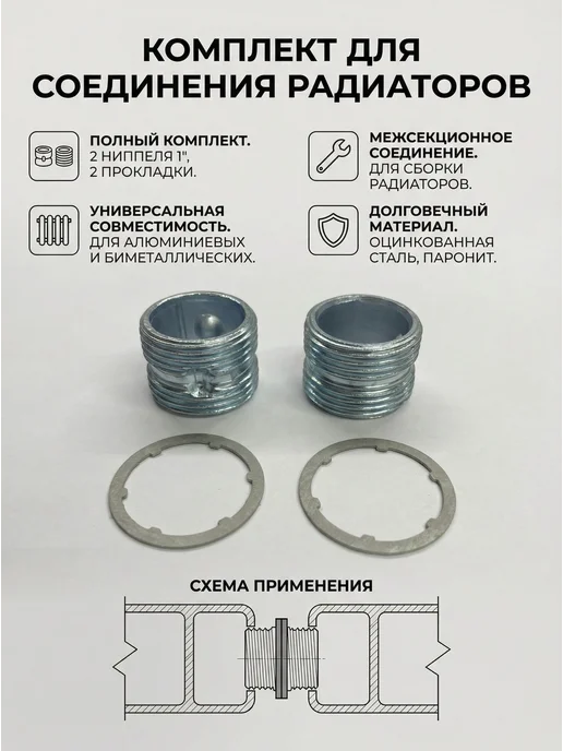 Монтажный комплект для радиатора алюминий,биметалл Ниппель м, серый, фото 2