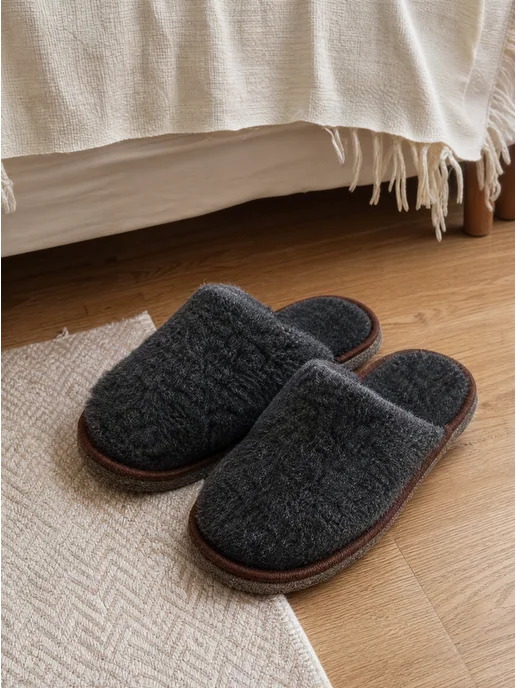 Hometop тапочки комнатные домашние меховые мягкие теплые, черный