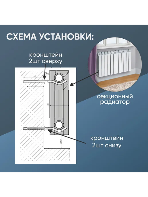 Комплект кронштейнов (4шт) плоский 220х7мм для радиатора ото, 220x7 мм, 4 шт, фото 2
