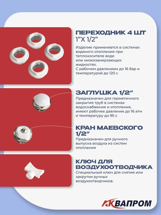 Комплект для монтажа радиатора с 1" на 3 4" "Аквапром" AW1 2, белый, фото 4