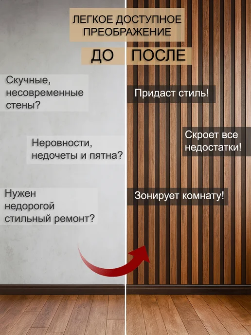 1_NABOKALE_NN Стеновые декоративные панели - рейки на стену, 25 шт, фото 4