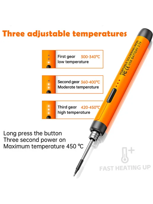 Маленький USB-паяльник 5V8W на Type-C, оранжевый, перезаряем, 8 Вт