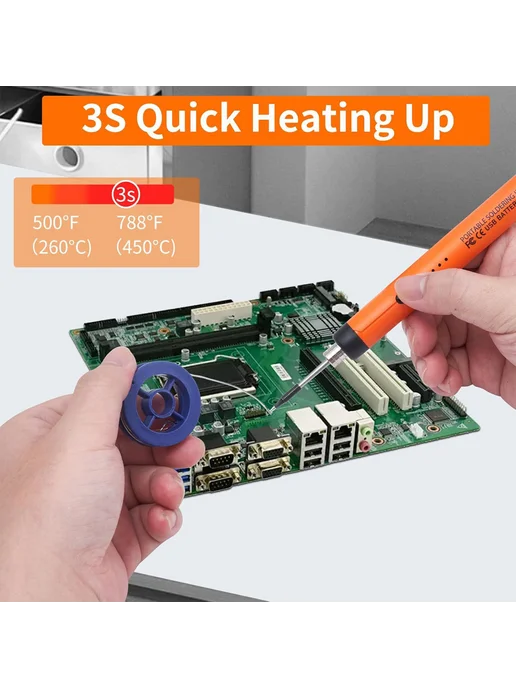 Маленький USB-паяльник 5V8W на Type-C, оранжевый, перезаряем, 8 Вт, фото 2