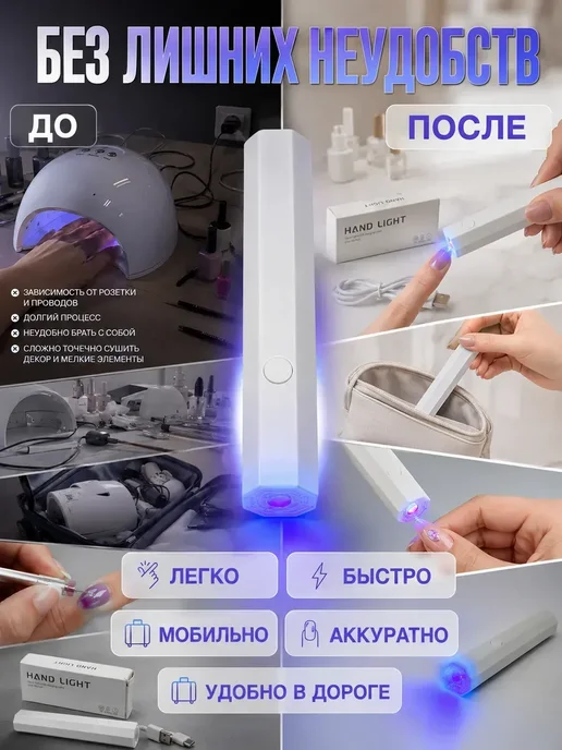 НАС6 UV LED лампа для сушки гель лака портативная, белый, фото 2