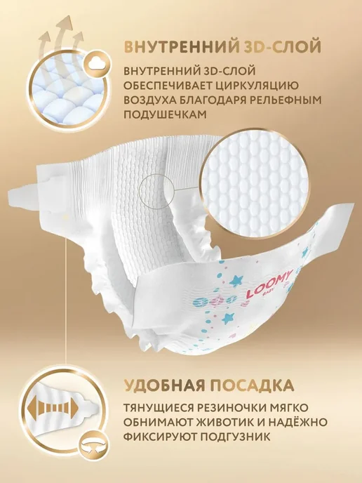 Ультратонкие подгузники Loomy Baby для новорожденных 3-5 кг, 5 кг, фото 6
