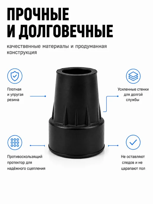 Резиновый наконечник для ходунков и тростей 19 мм, черный, фото 2