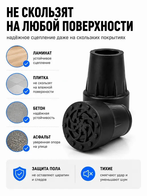 Резиновый наконечник для ходунков и тростей 19 мм, черный, фото 4