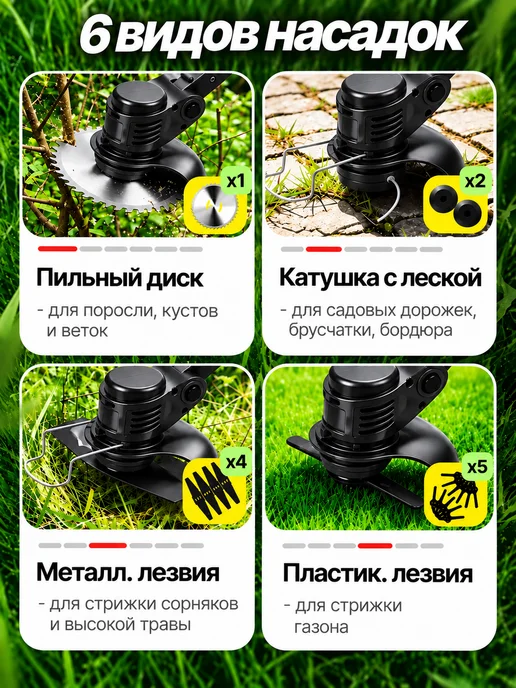 Садовый триммер мощный для травы аккумуляторный, вариант, фото 7